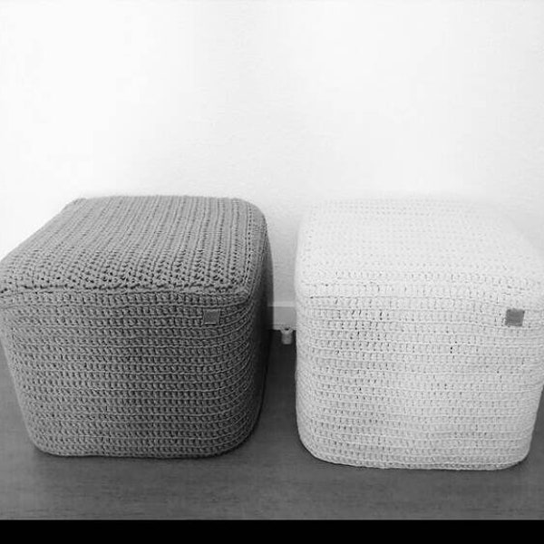 Housse tabouret / pouf carré sur mesure et couleurs au choix - Modèle "HERMINE" 100% coton