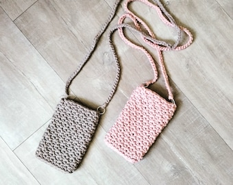 Pochette téléphone / smartphone bandoulière crochetée  fait main 100% coton COULEURS au choix