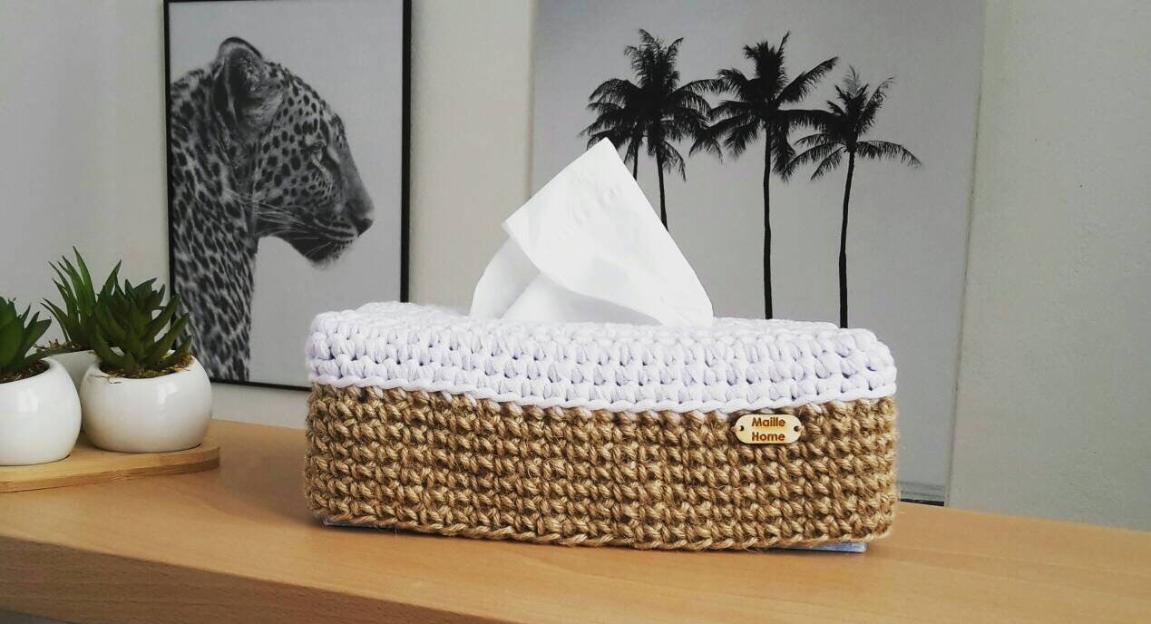 Handmade Jute Tissue Box Cover, Natural Boho Tissue Box for Table