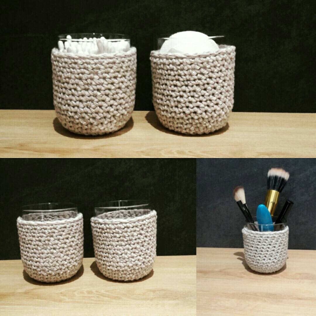 Duo Pots en Verre avec Housse Coton Recyclé Couleur Naturel