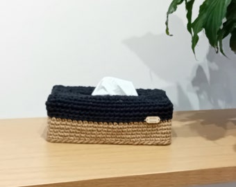 Cover for crocheted tissue box in ecological jute and 100% Vegan cotton - "My Home" model