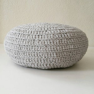 Round cushion, ottoman pouf, in xxl gray crocheted yarn image 1