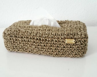 Crochet tissue box cover in 100% Vegan eco-friendly jute