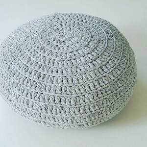 Round cushion, ottoman pouf, in xxl gray crocheted yarn image 4