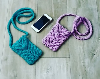 Handmade crocheted phone/smartphone shoulder strap pouch 100% cotton