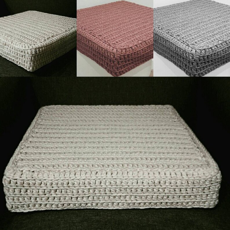 Custom-made square stool / pouf cover and colors of your choice HERMINE model 100% cotton image 2