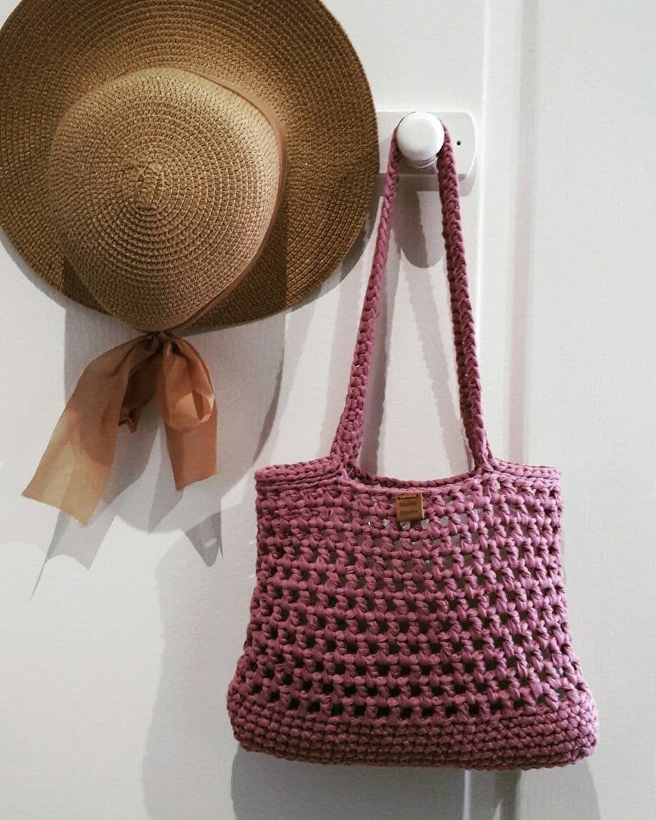 Handmade crochet tote mesh bag 100 cotton color Model Etsy
