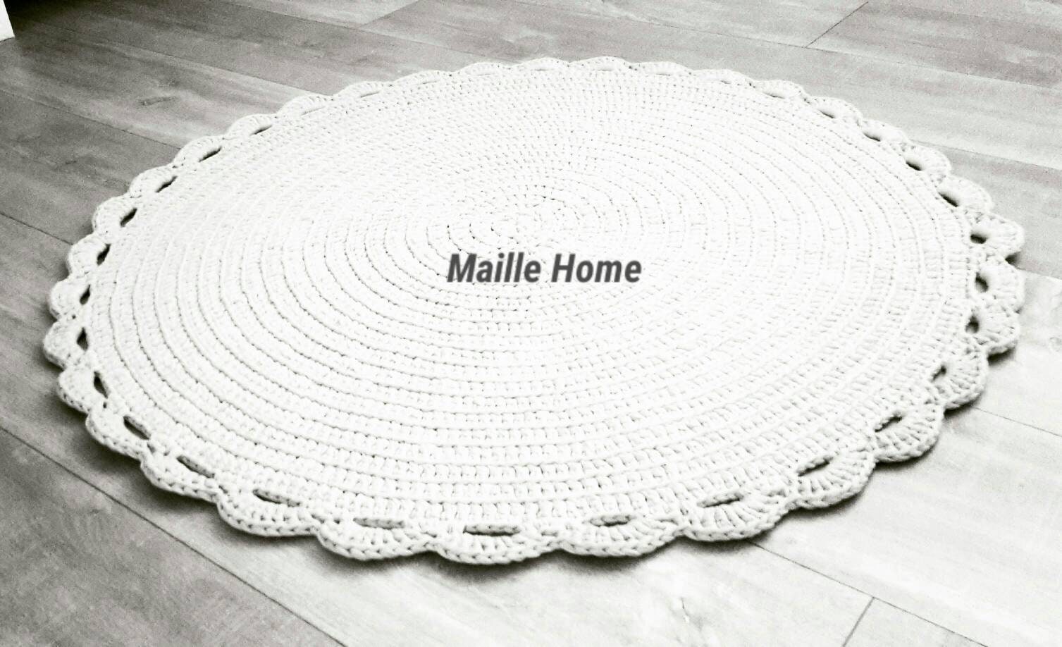 Tapis Rond Au Crochet Couleur et Diametre Choix -Modèle Baby Doll 100% Coton