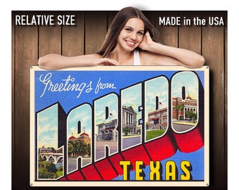 Laredo Texas tx Retro Vintage Large Letter Postcard Reproduction Metal Sign Travel Art Wall Decor STEEL not tin 36x24 FREE SHIPPING