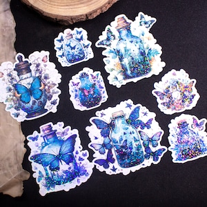 Butterfly Potions Handmade Holographic Vinyl Sticker Set of 8, perfect magical witchy bullet journal gift