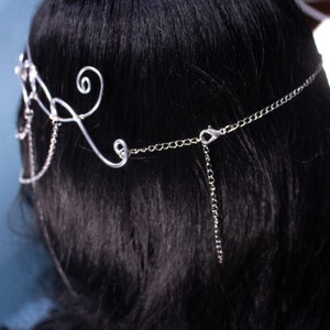 Sorylle fantasy elven tiara, bridal wedding festival silver filigree crown with chains and glass stones for costumes, photo shoot prop and larp