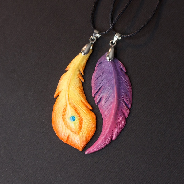 Xayah and Rakan necklaces from League of Legends LOL with feathers, love and friendship gift