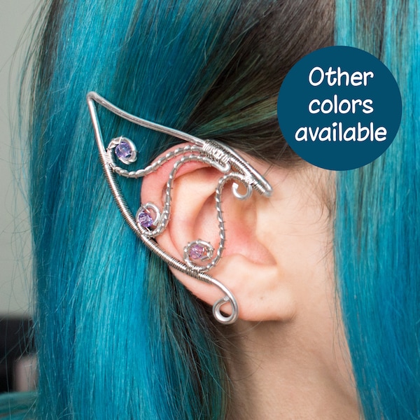 Handir ear cuff elfic silver stainless steel earrings with gemstones