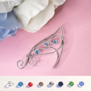 Noirin ear cuff elfic silver stainless steel earrings with gemstones image 3