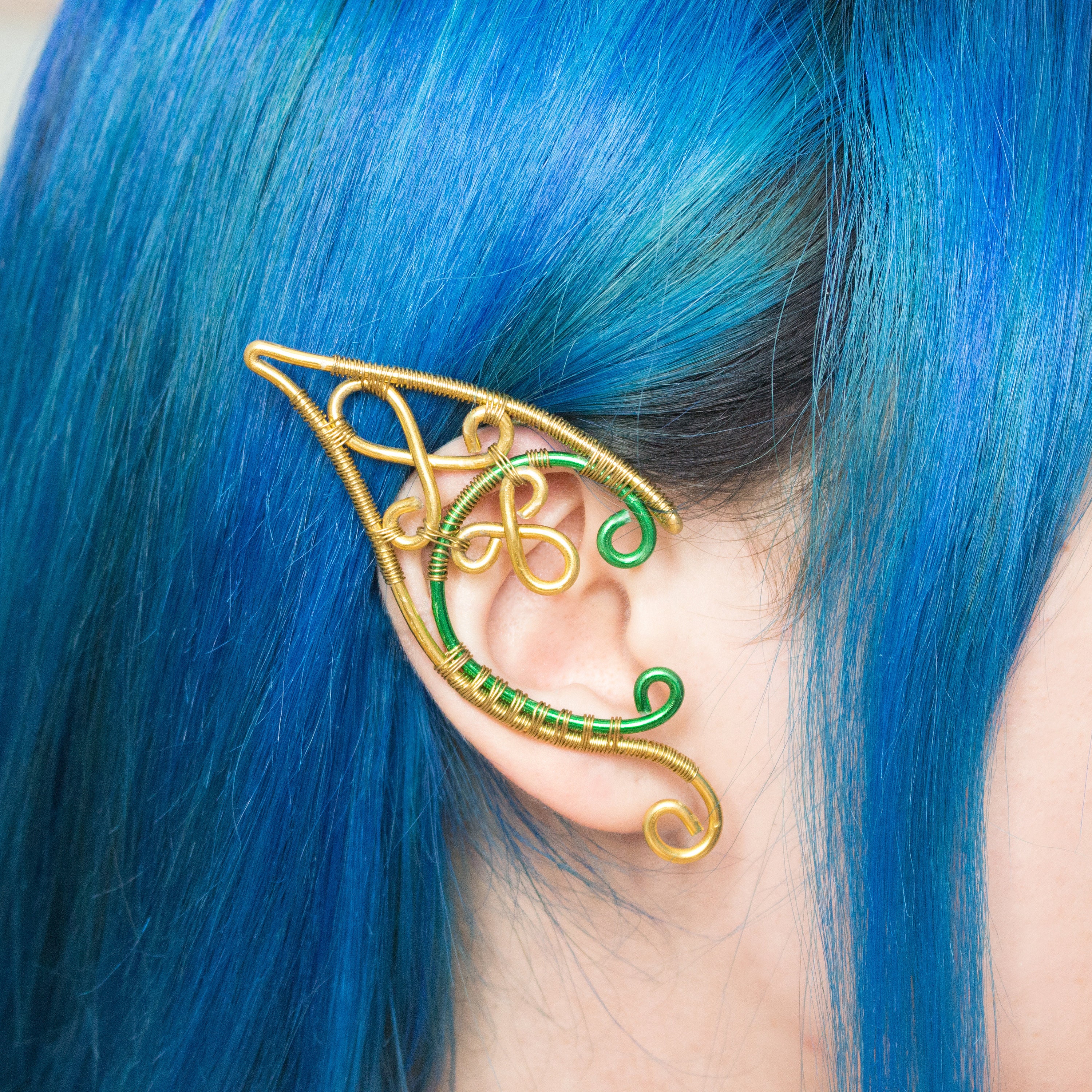 Ailin ear cuff elfic gold and green stainless steel earrings