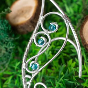 Noirin ear cuff elfic silver stainless steel earrings with gemstones image 5