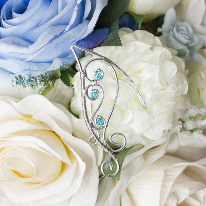 Noirin ear cuff elfic silver stainless steel earrings with gemstones image 7