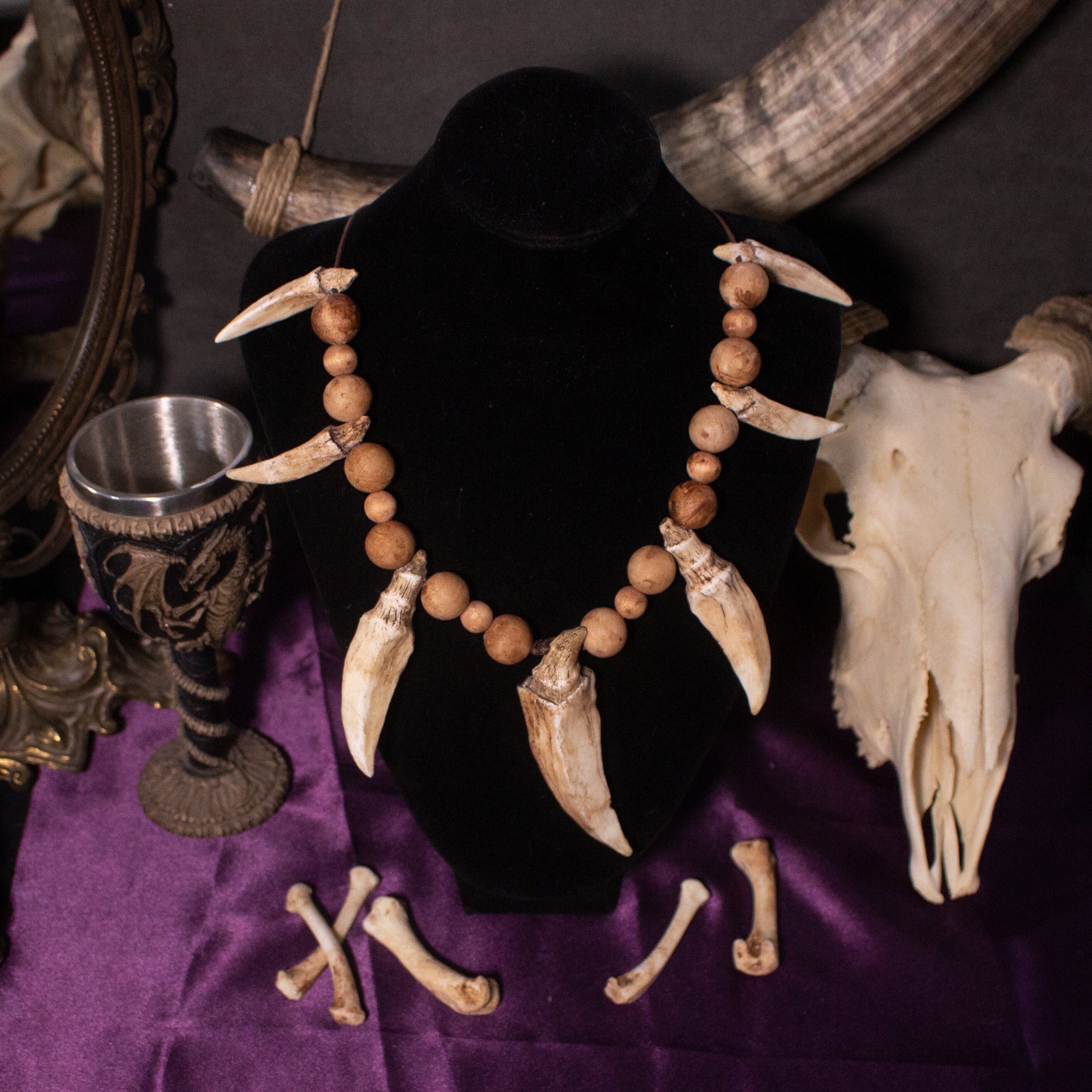 Tusks Barbarian Resin Necklace, Tribal Shaman Statement Piece With