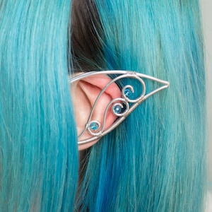 Noirin ear cuff elfic silver stainless steel earrings with gemstones image 2