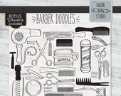 Barber Shop Clip Art Vintage Beauty salon Barber Pole Illustration Hand Drawn Hairdresser Doodles Bundle Png Eps Pdf Svg, Dxf