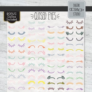 Paquet Clipart Yeux Fermes Illustration De Cils De Femme Etsy