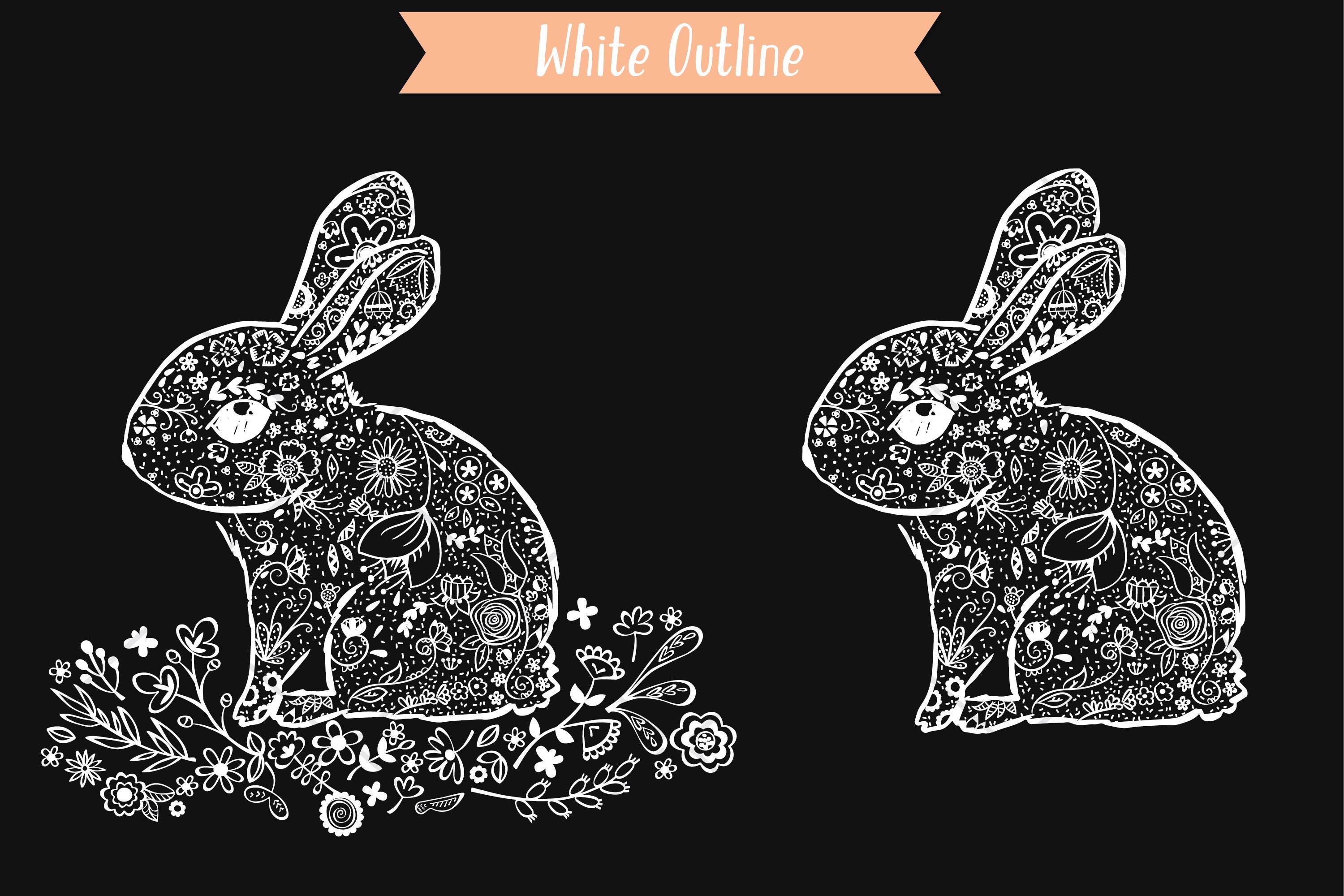 Floral Bunny Clip Art | Hand Drawn Rabbit Tattoo (png, Eps, Pdf, Svg ...