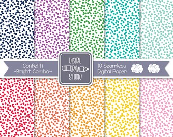 Confetti Print 12x12 Digital Paper Seamless Pattern | Bright Combo Polka Dots Scrap book | Rainbow Background | 300 DPI Jpg Png