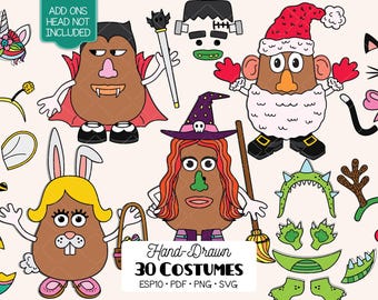 Potato Head ADD-ON | Halloween Costume, Christmas Cloths, Easter Outfits, Carnival Disguise |  Hand Drawn Colored Clip art | Png Svg Eps Pdf