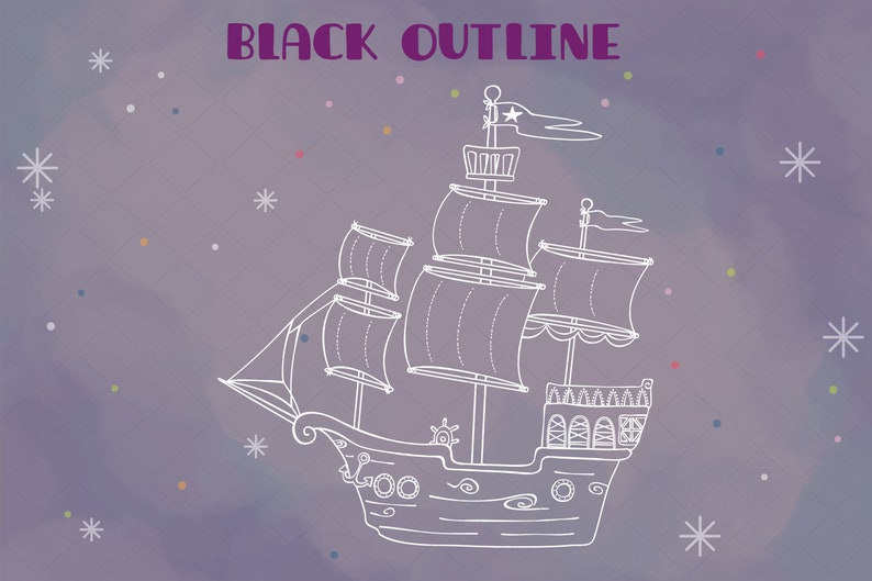 Sail Boat Hand Drawn Pirate Ship Clip Art Old Ship White Outline Drawing Png Svg Eps Pdf Dxf image 5