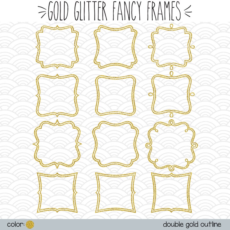 Gold Glitter Square Frame Clip art Hand Drawn Border Outline | Etsy