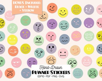Planner Stickers Emotions, DIY Digital & Printable Kawaii Emojis (Png, Svg, Eps, Pdf)