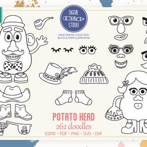 Potato Head Hand Drawn Graphic | Mr. & Mrs. Paper Doll Outline Drawing | Body Parts Clip art | Png Svg Eps Pdf Dxf