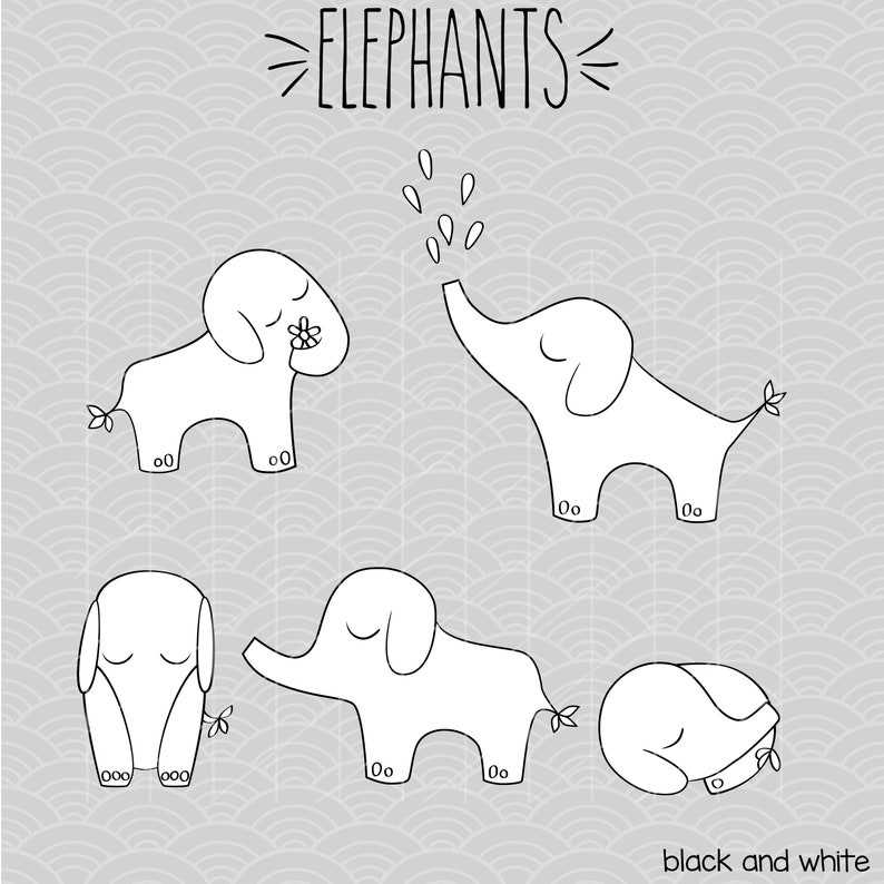 Download Clip Art Jungle Animal Outline Drawing Bundle Png Svg Eps Pdf Hand Drawn Elephants Clip Art Baby Elephant Vector Graphics Illustration Art Collectibles