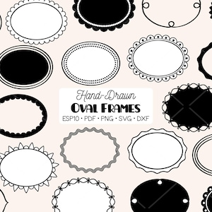 手描きの楕円形フレーム：花輪、ボーダー（Png、SVG、PDF、Eps、DXF）