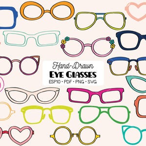 Glasses Colored Clip art | Hand drawn Retro Frames, Eyewear (png, svg, eps, pdf)