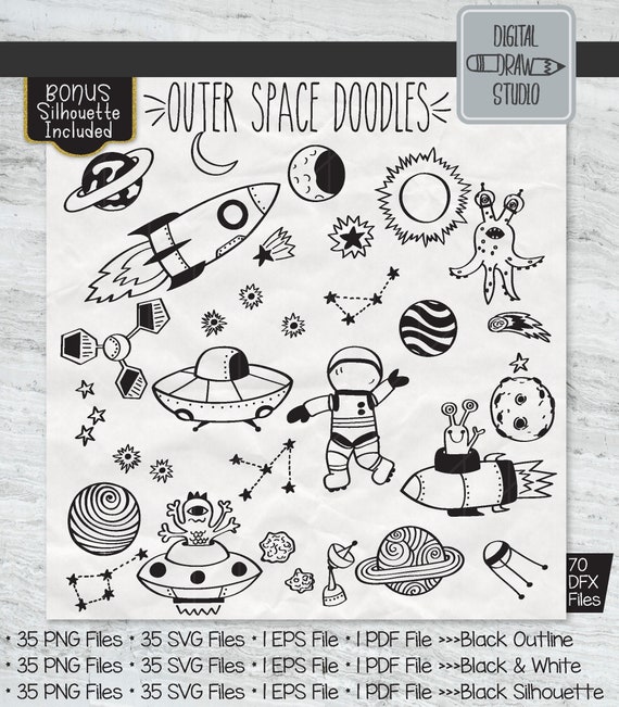 70 Outer Space Clip Art Hand Drawn Planets Doodles Etsy