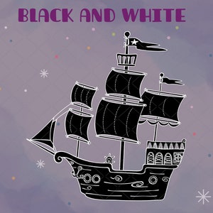 Sail Boat Hand Drawn Pirate Ship Clip Art Old Ship White Outline Drawing Png Svg Eps Pdf Dxf image 7