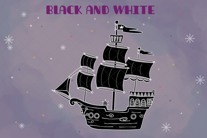 Sail Boat Hand Drawn Pirate Ship Clip Art Old Ship White Outline Drawing Png Svg Eps Pdf Dxf image 7