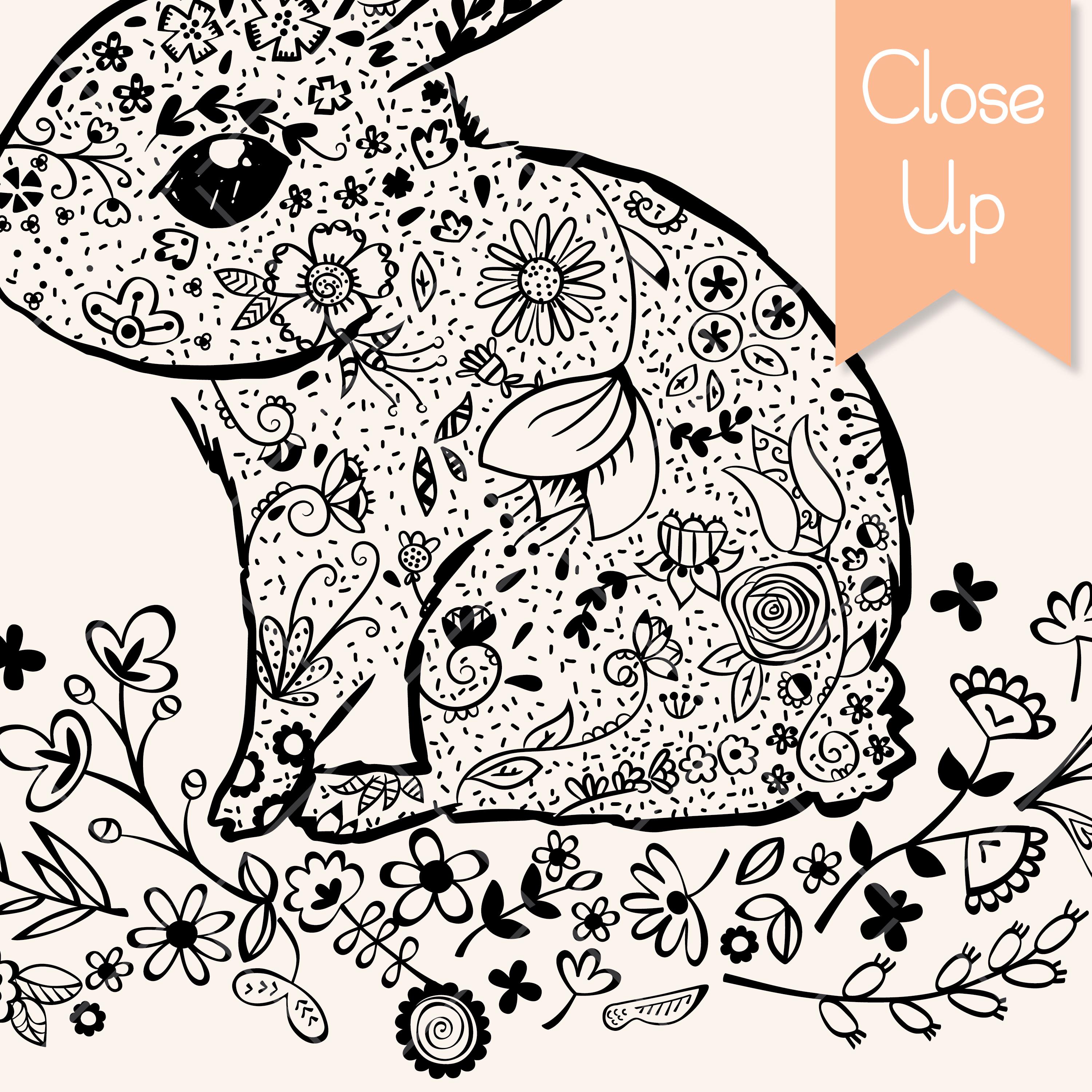 Floral Bunny Clip Art | Hand Drawn Rabbit Tattoo (png, Eps, Pdf, Svg ...