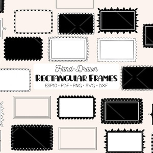 Hand-Drawn Rectangular Frames: Floral Wreaths, Borders (Png, Svg, Pdf, Eps, Dxf)