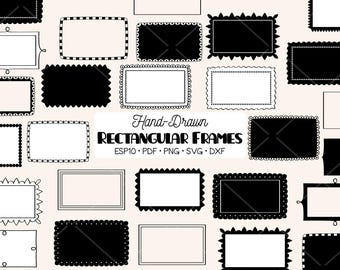 Marcos rectangulares dibujados a mano: coronas florales y bordes (PNG, SVG, PDF, EPS, DXF)