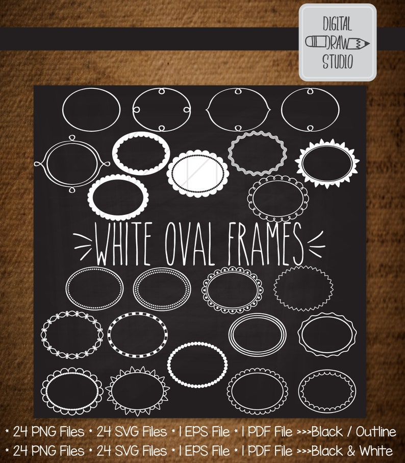 48 White Oval Frame Clip Art Hand Drawn Border Decorative Etsy