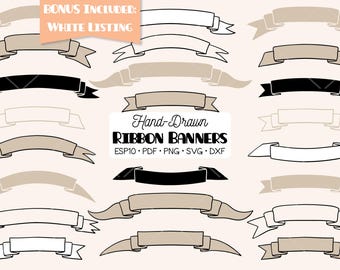 Ribbon Banners Clipart, Hand-Drawn Decorative Scroll (Png, Svg, Eps, Pdf, Dxf)