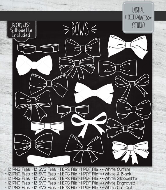 Download Free White Hand Drawn Bows Clip Art Bow Tie Illustration Bundle Etsy SVG Cut Files
