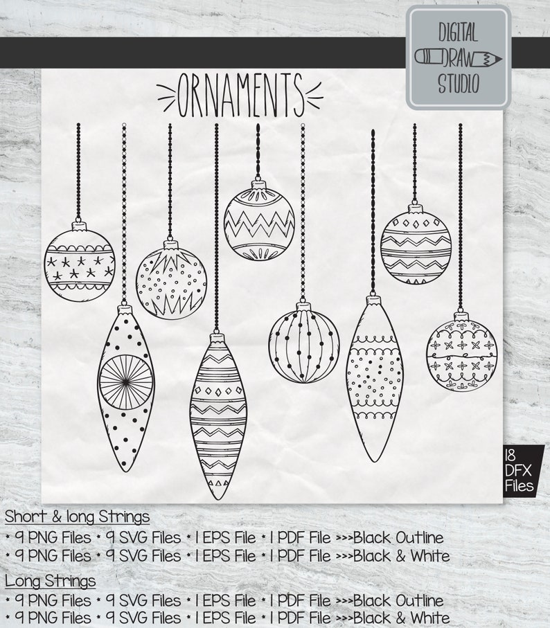 Download Free Hand Drawn Ornaments Retro Clip Art Christmas Tree Balls Etsy SVG DXF Cut File