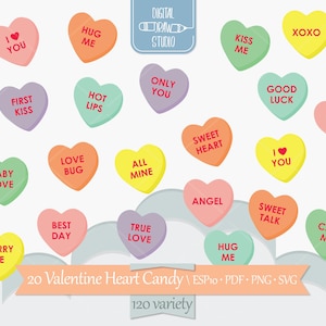 Valentijn hartjessnoepje | Gekleurde harten, liefdeswoorden | Knuffel me, wees waar, bel me, eerste kus, alleen jij, schatje, lief | Png Svg Eps Pdf