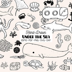Handgetekende onder de zee-clipart | Tekening vissen en oceaanleven | | Png Svg Eps Pdf Dxf