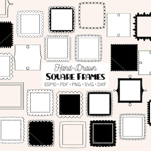 Hand-Drawn Square Frames: Floral Wreaths, Borders (Png, Svg, Pdf, Eps, Dxf)