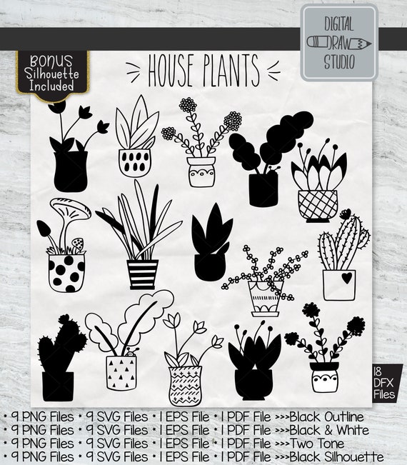 Download House Plants Clip Art Hand Drawn Cactus In Flower Pot Vector Etsy
