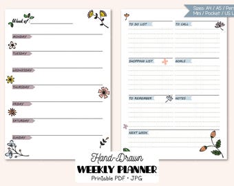 Weekly Planner Pages Flowers, DIY Digital Agenda Personal ( Printable Jpg, Pdf)
